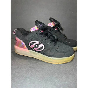 heelys youth girls shoes LED black suede pink iridescent roller sneaker size 4Y